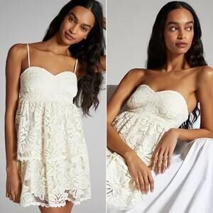 Maeve x Anthropologie NEW Creamy White Lace Convertible Strap Mini Dress Large